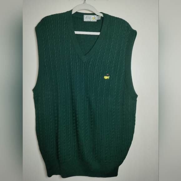 Augusta National Golf Shop (Size XL) Green 100% Spun Silk Masters V-Neck Sweater - Picture 9 of 10